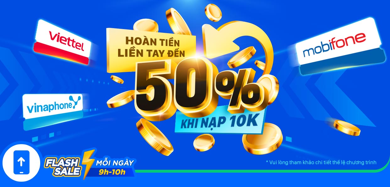 ZaloPay hoàn tiền liền tay đến 50% khi nạp điện thoại giờ vàng