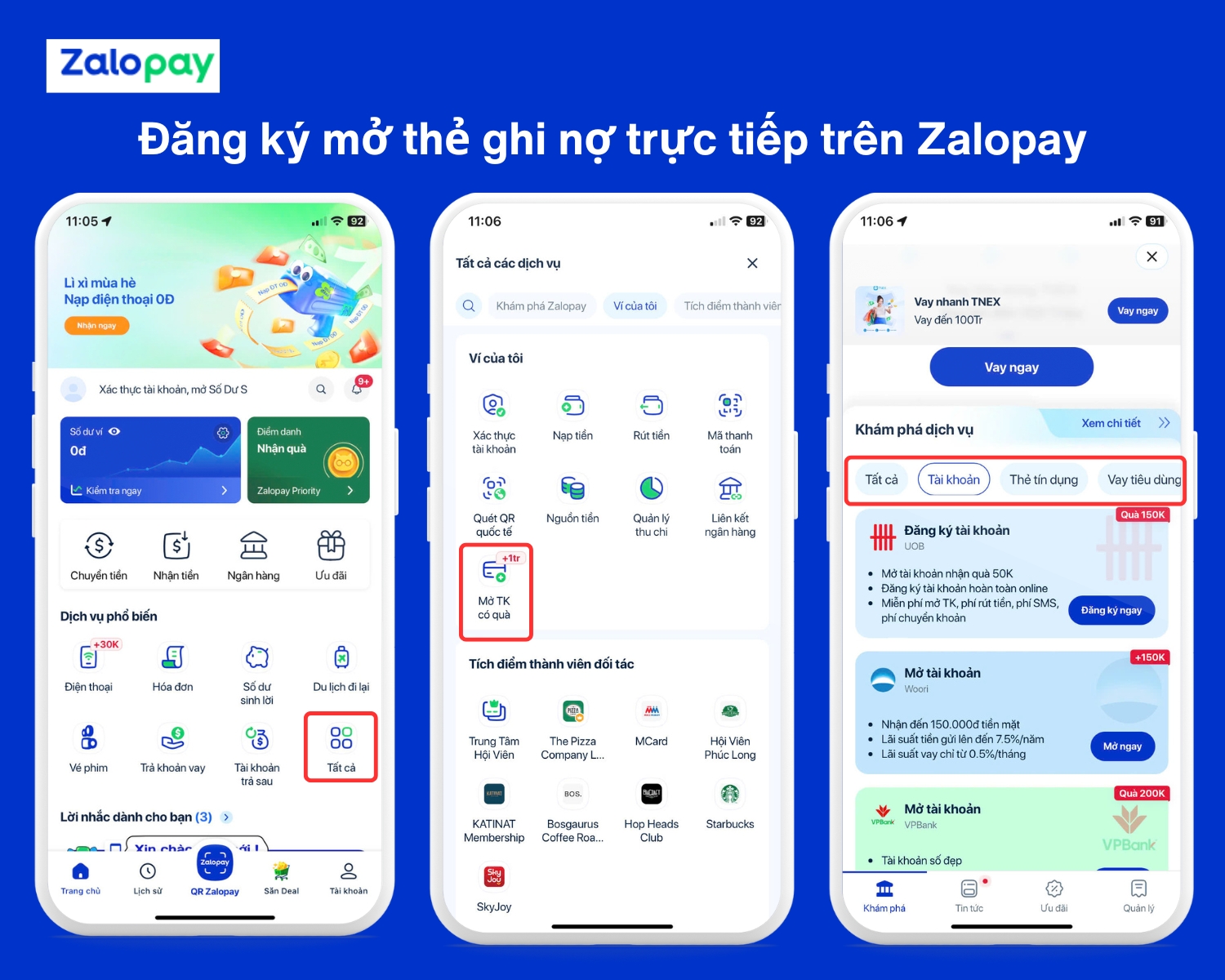 Đăng ký mở thẻ ghi nợ trực tiếp trên Zalopay