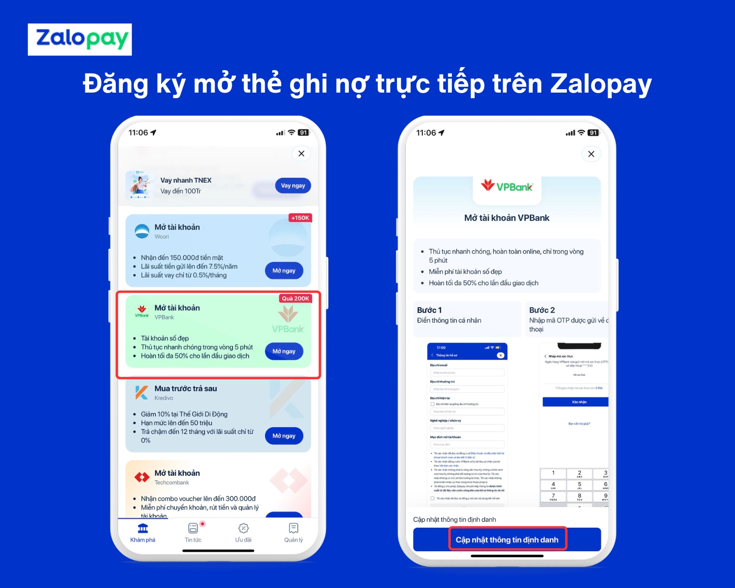 Đăng ký mở thẻ ghi nợ trực tiếp trên Zalopay