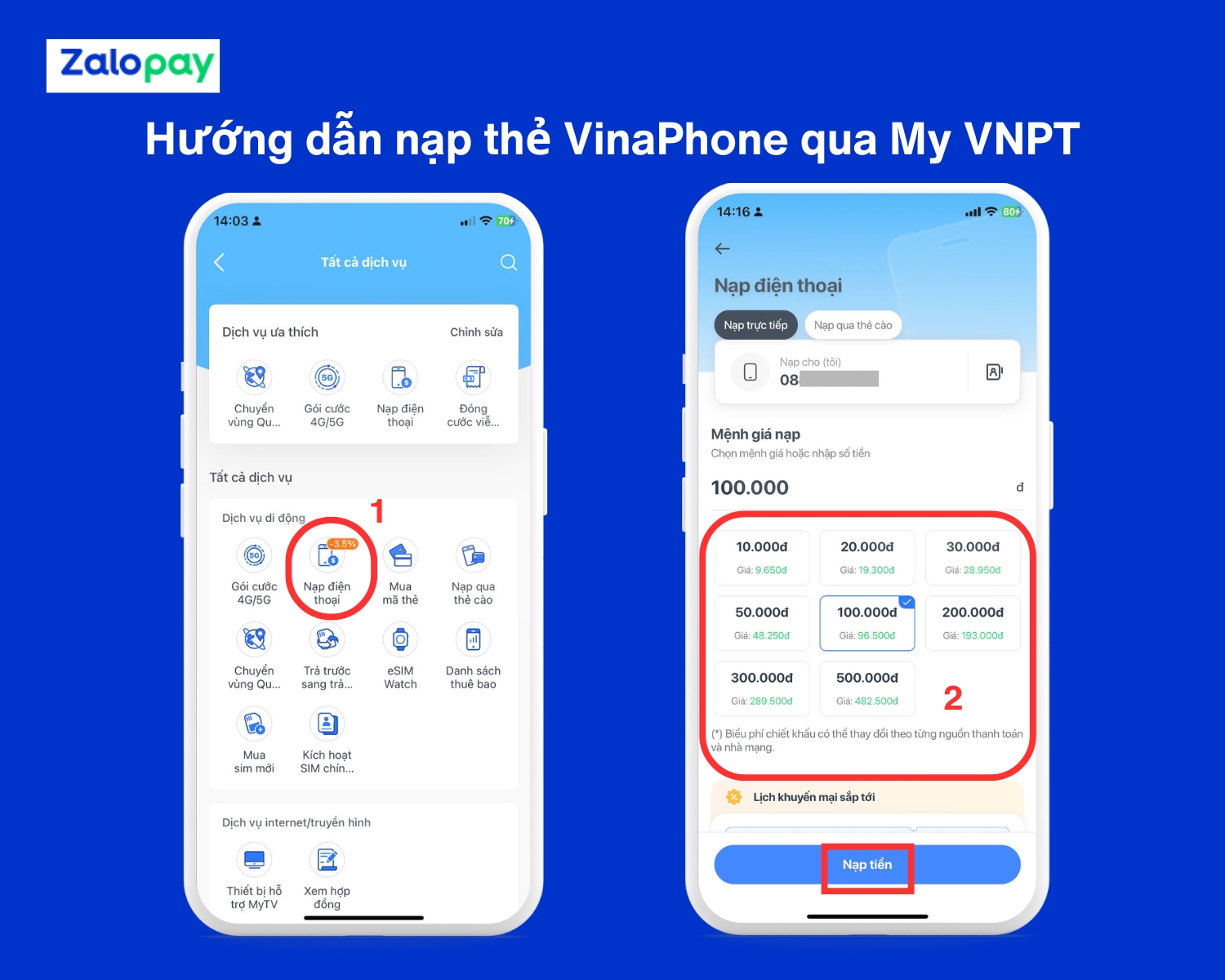 Hướng dẫn nạp thẻ VinaPhone qua My VNPT