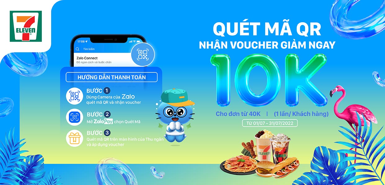 Quét qr nhận voucher 10k mua hàng 711 thanh toán zalopay