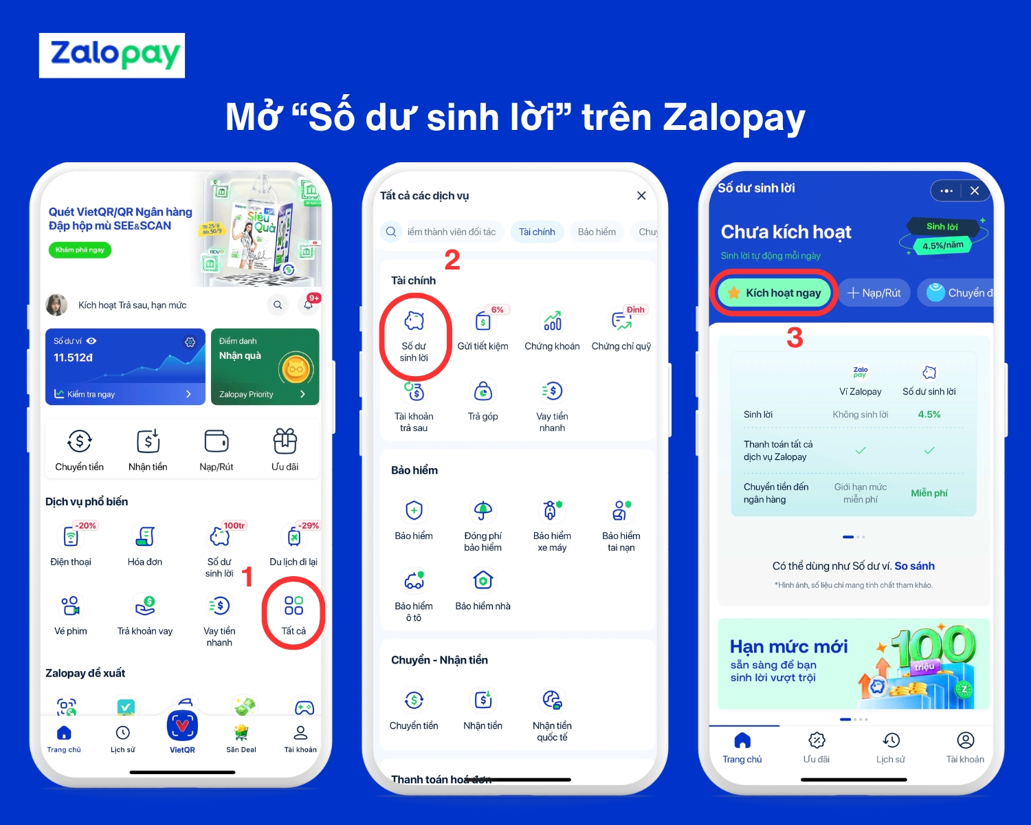 Mở tài khoản sinh lời bằng Zalopay