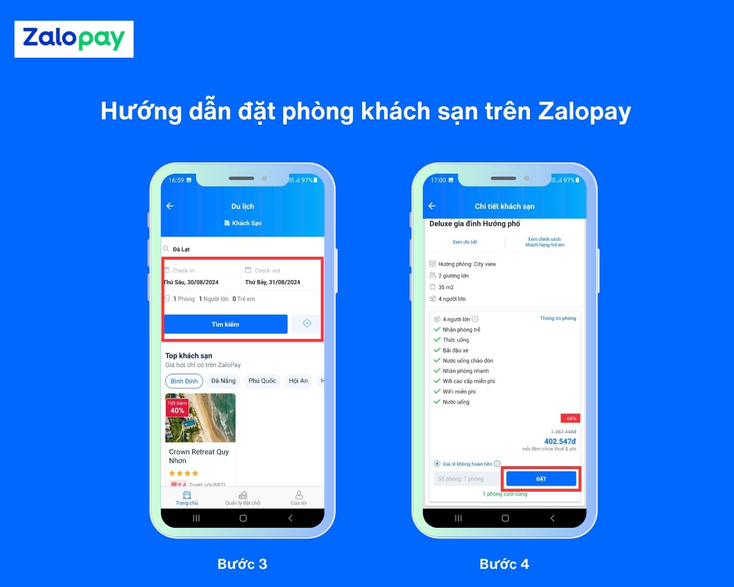 Đặt phòng khách sạn trên Zalopay