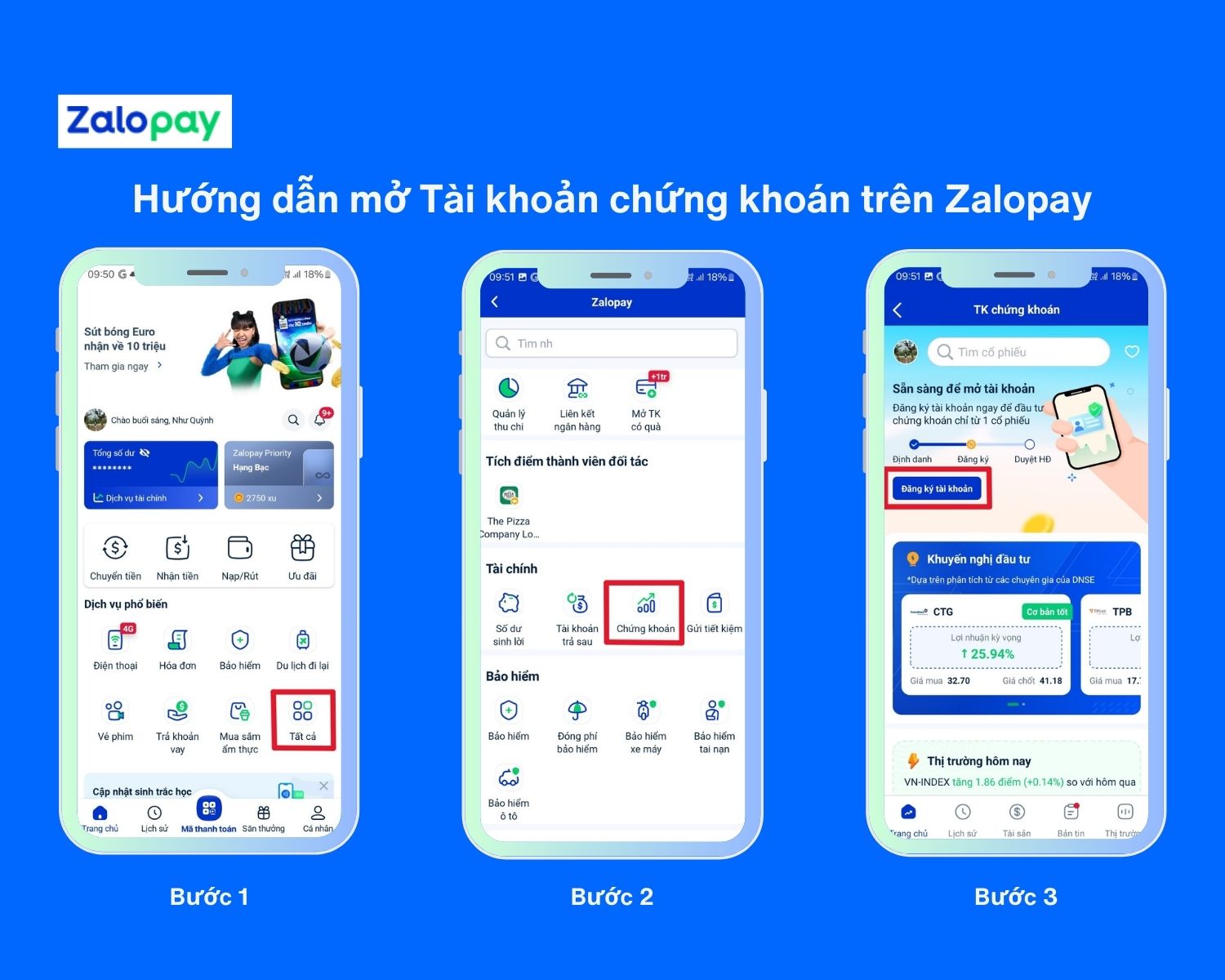 Đăng ký “Tài khoản chứng khoán” trên Zalopay