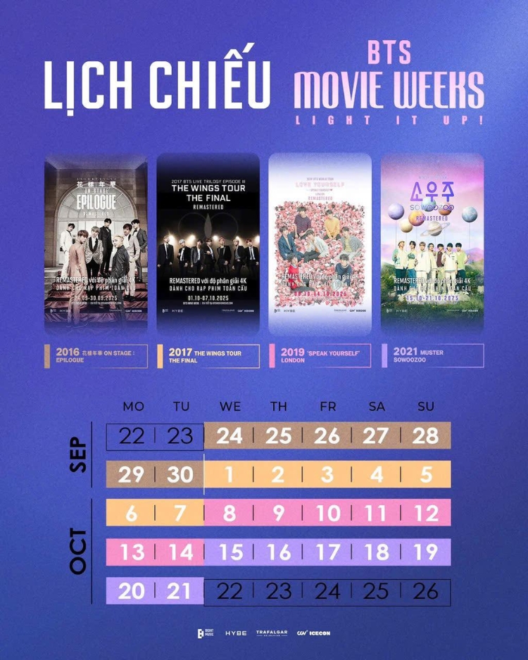 Lịch chiếu BTS MOVIE WEEKS tại Việt Nam