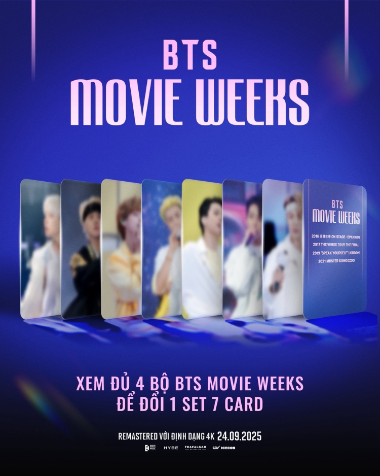 Chương trình 2: Xem đủ 04 bộ phim BTS Movie Weeks để đổi 01 set 07 photocards BTS