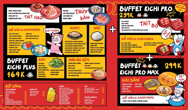 Cập nhật menu Buffet Kichi Kichi mới nhất