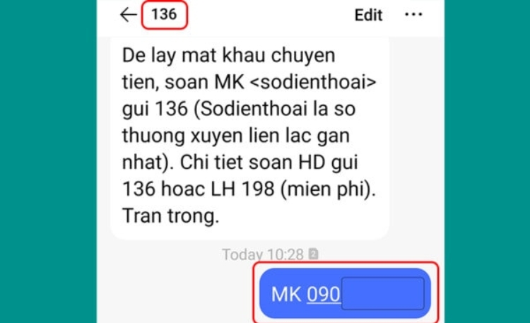 Lấy mật khẩu chuyển tiền điện thoại Viettel qua tin nhắn SMS