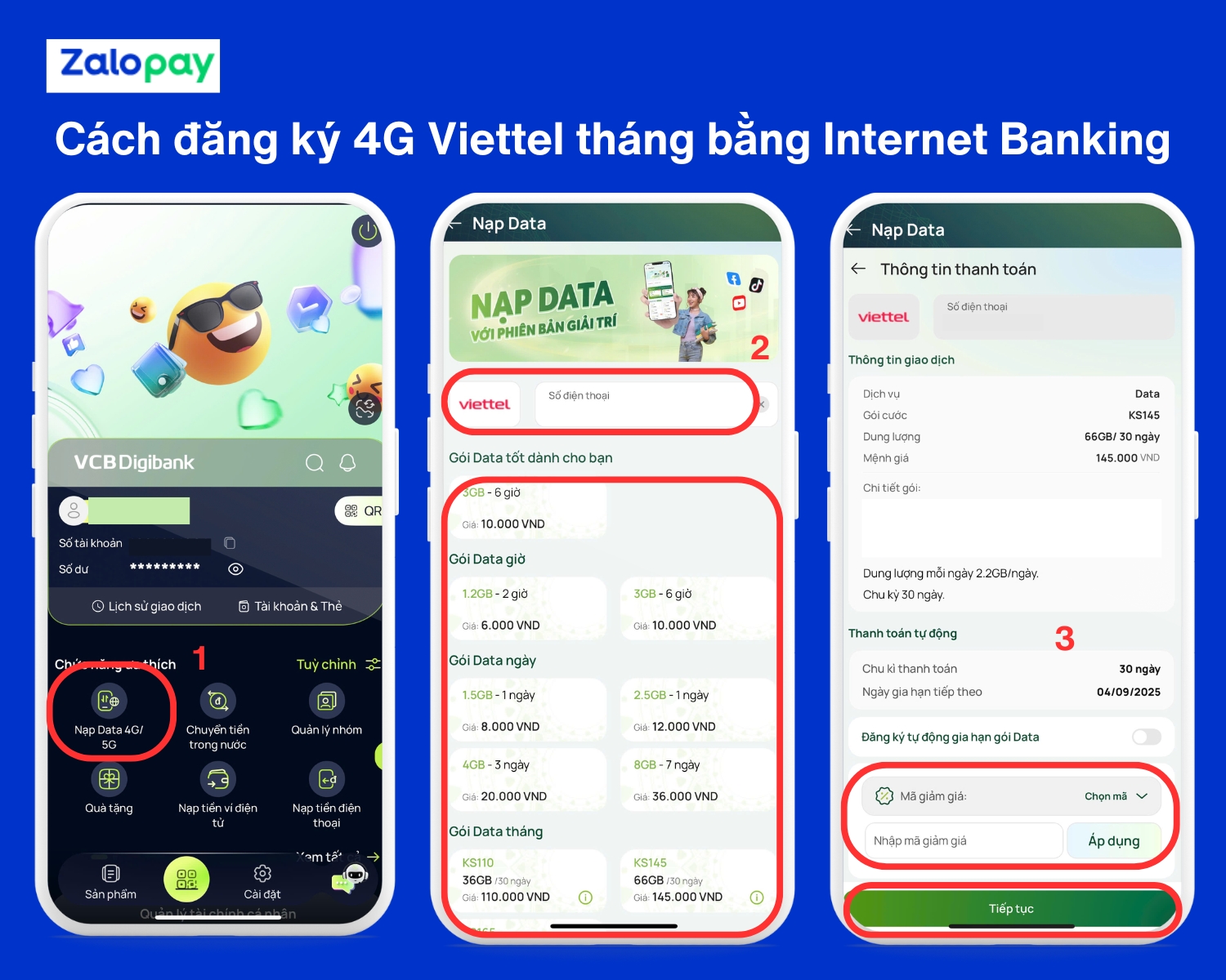 Cách đăng ký 4G Viettel tháng bằng Internet Banking