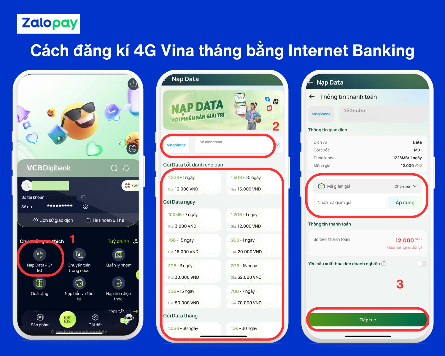 Cách đăng ký 4G/5G Vina tháng bằng Internet Banking