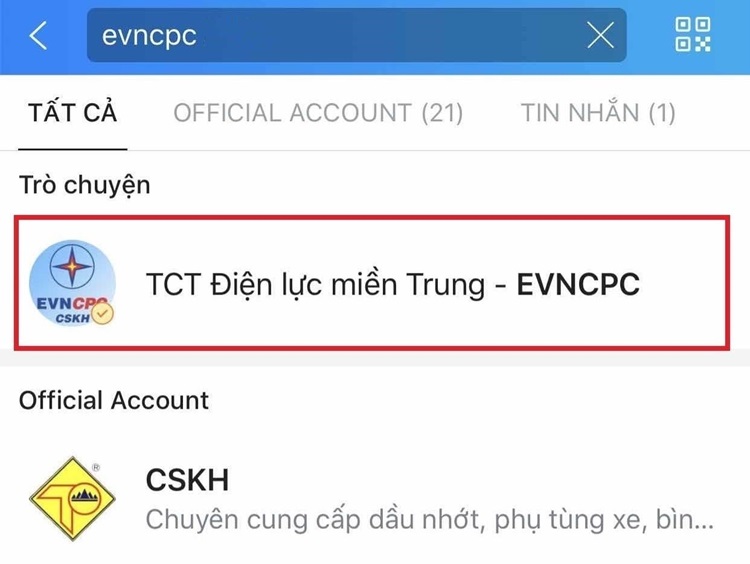 Cách đăng ký nhận thông báo tiền điện miễn phí qua Zalo