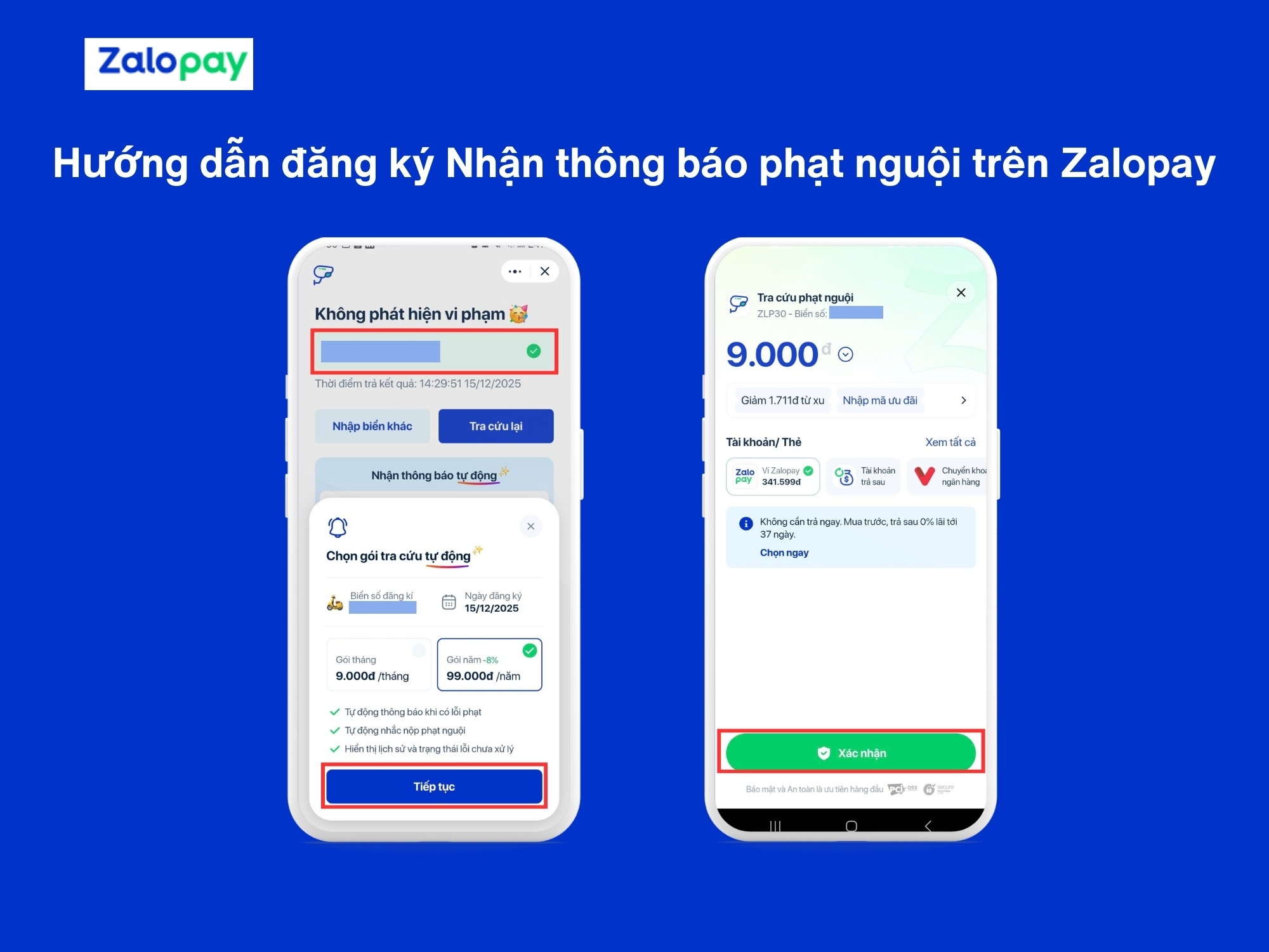 Đăng báo nhận thông báo phạt nguội tự động trên Zalopay