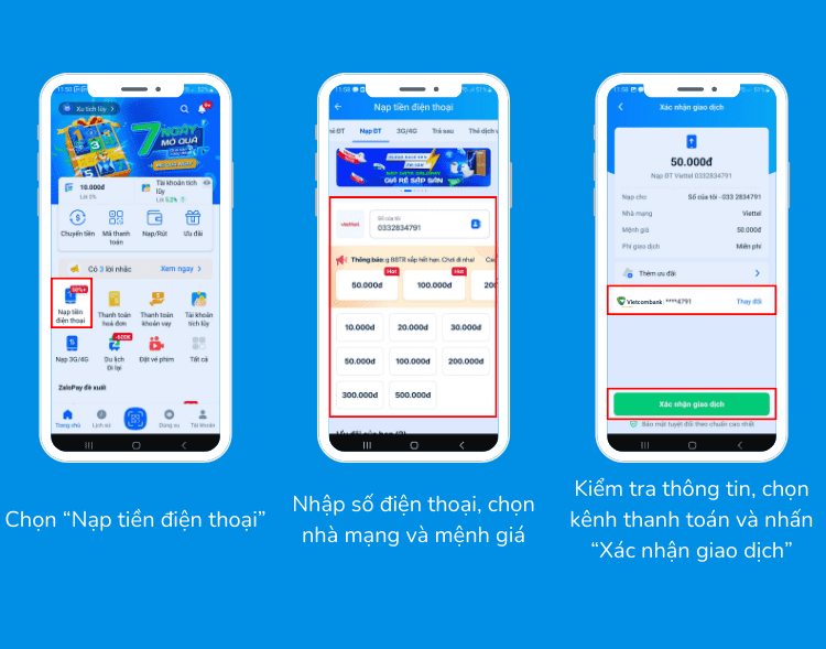 nạp tiền điện thoại Vietnamobile trên ứng dụng ZaloPay