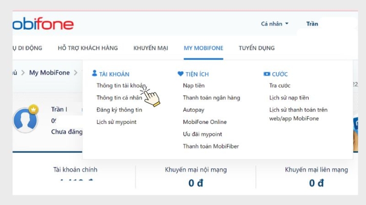 Chọn Thông tin cá nhân tài khoản (Nguồn: Internet)