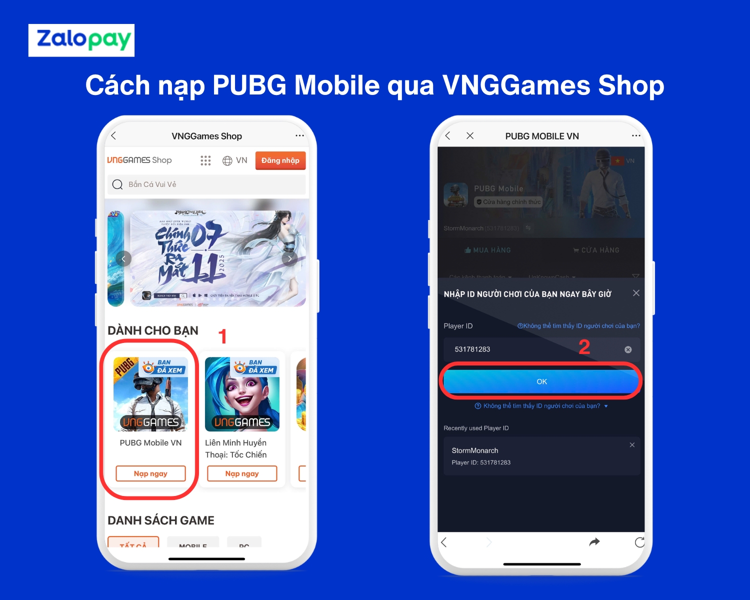 Cách nạp UC PUBG qua cổng thanh toán VNGGames Shop