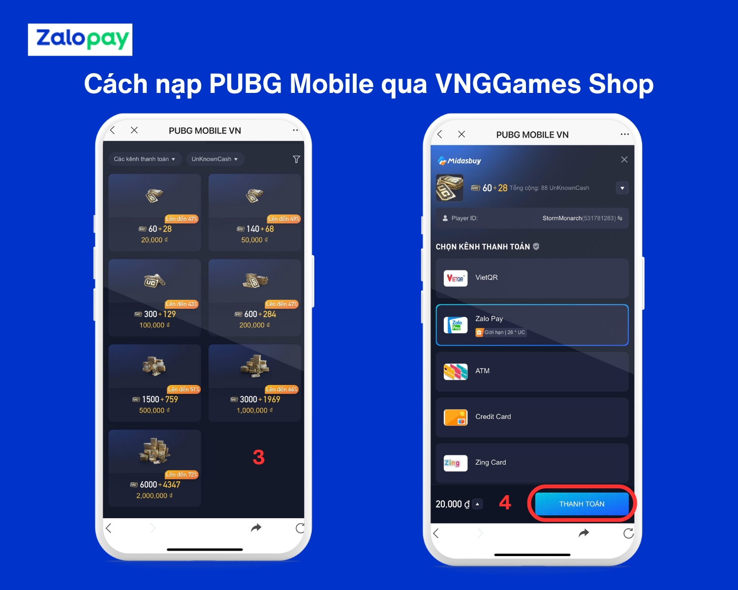 Cách nạp UC PUBG qua cổng thanh toán VNGGames Shop