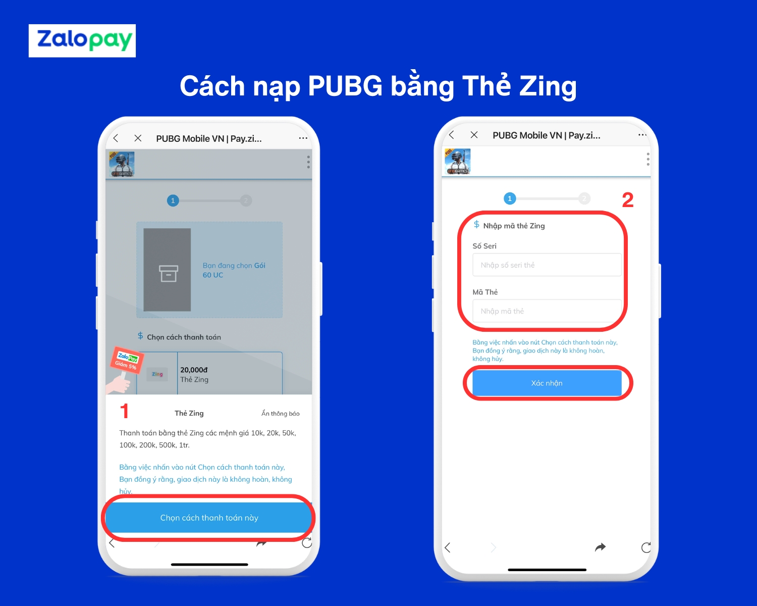 Cách nạp PUBG thanh toán bằng Zing Card