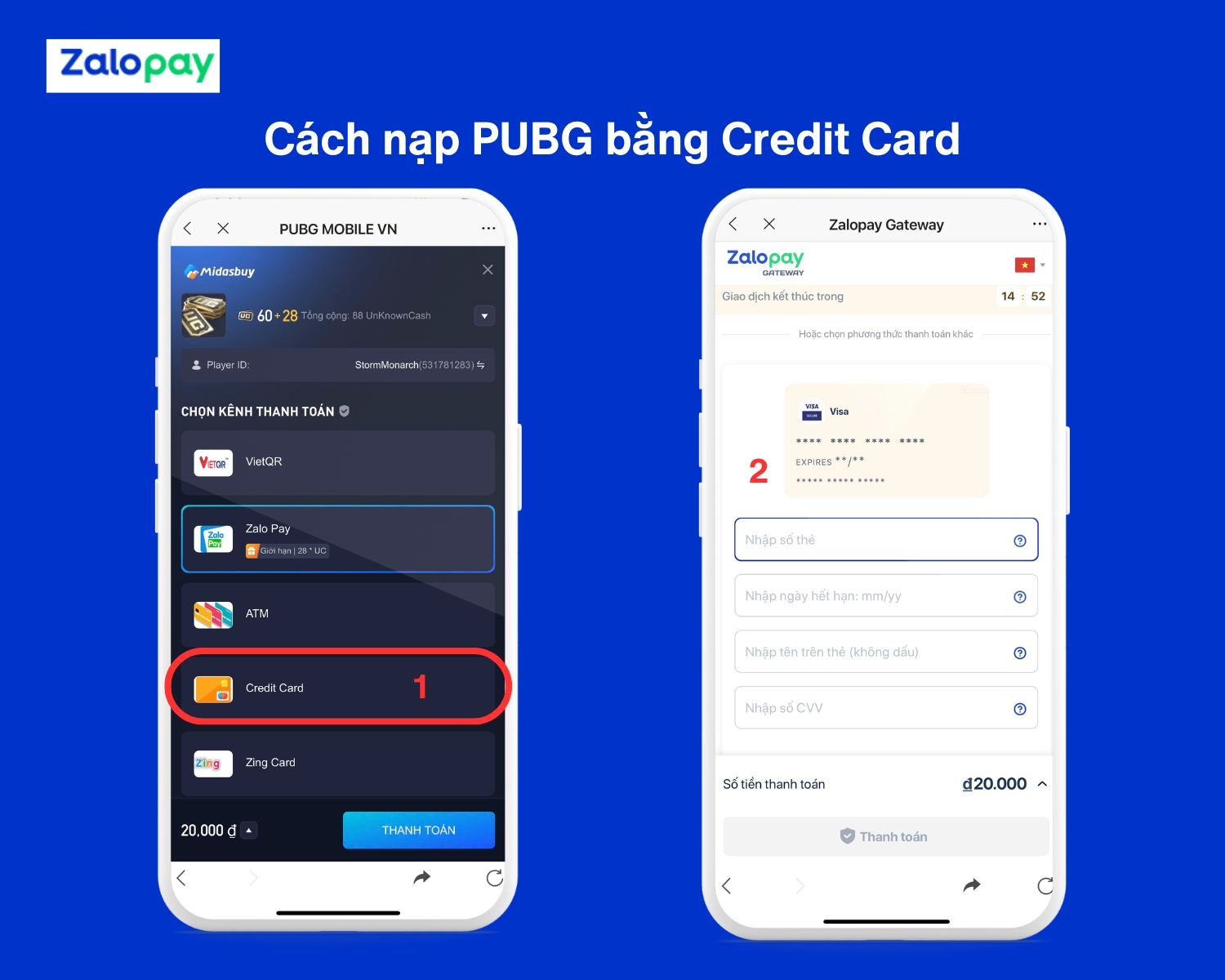 Cách nạp PUBG thanh toán bằng Credit Card