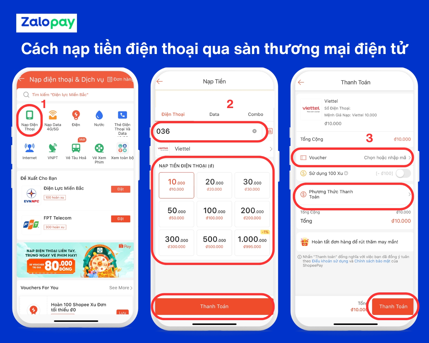 Cách nạp tiền điện thoại qua sàn thương mại điện tử