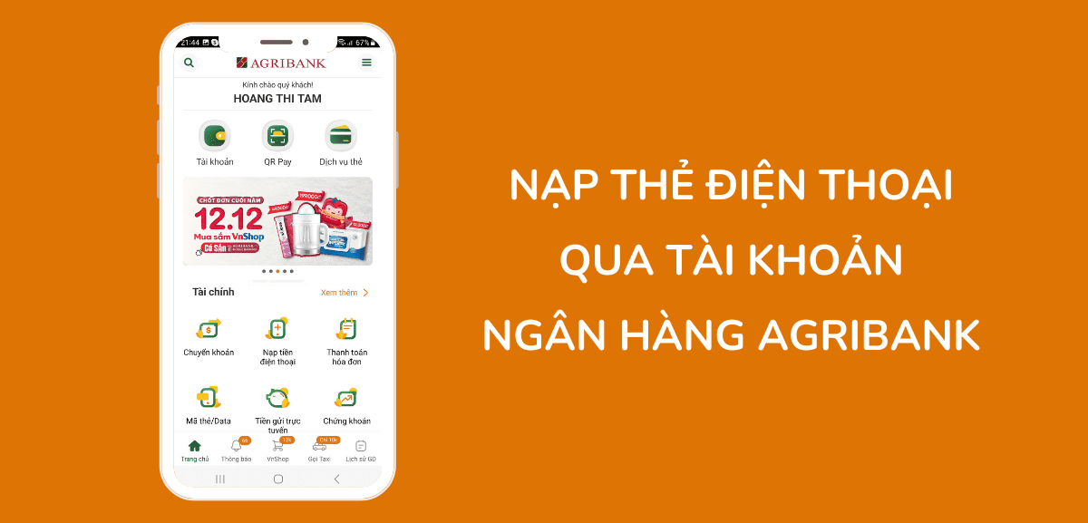 MUA MÃ THẺ CÀO ĐIỆN THOẠI TRỰC TIẾP TRÊN ỨNG DỤNG AGRIBANK MOBILE BANKING