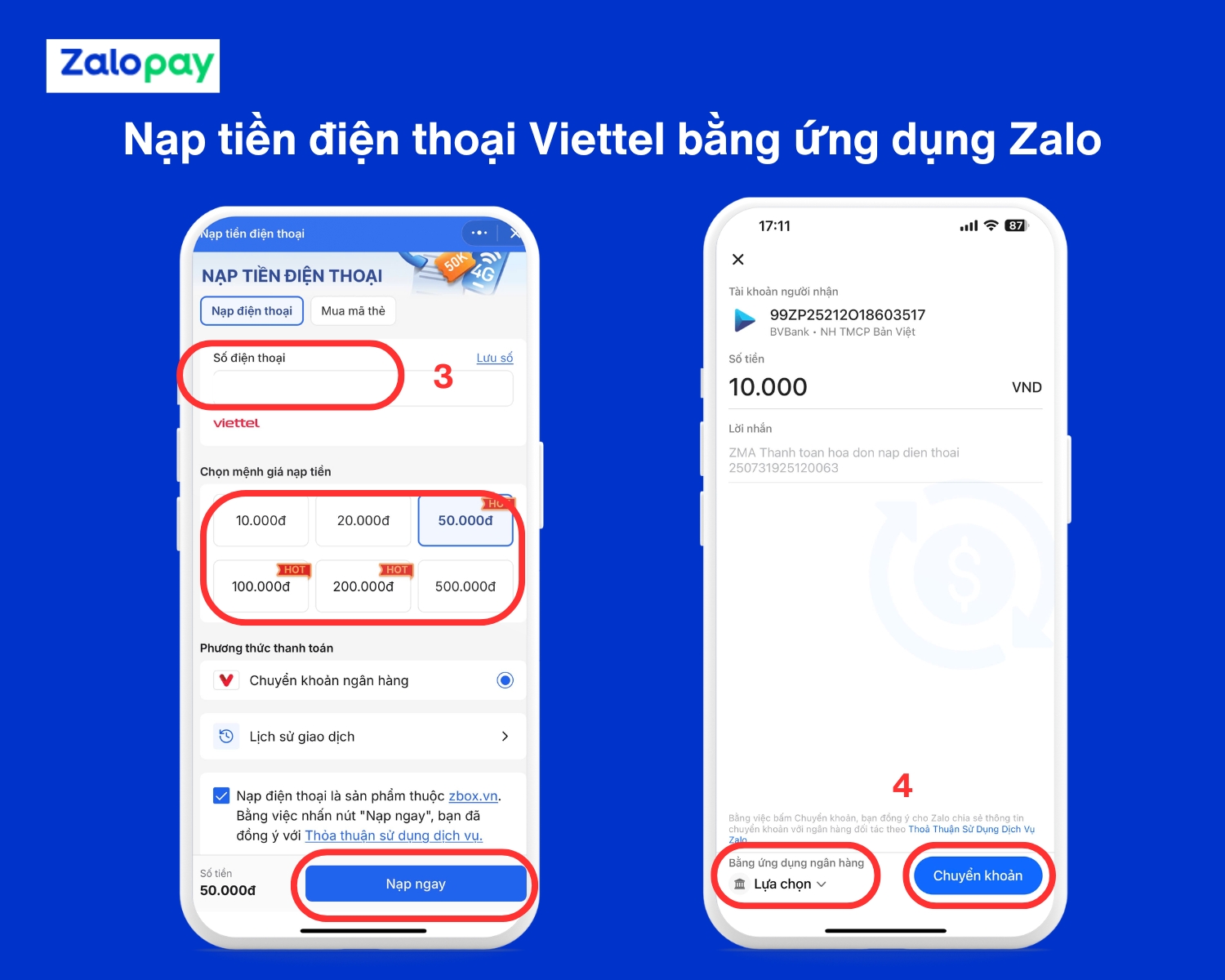 Nạp tiền điện thoại Viettel ngay trong ứng dụng Zalo