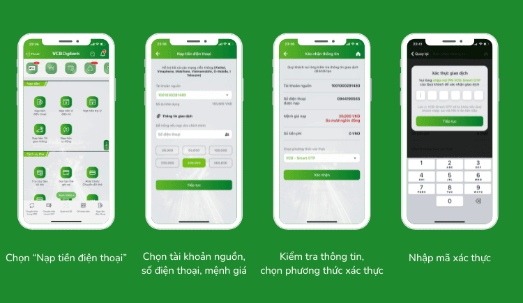 nạp tiền điện thoại cho thuê bao khác qua VCB Digibank