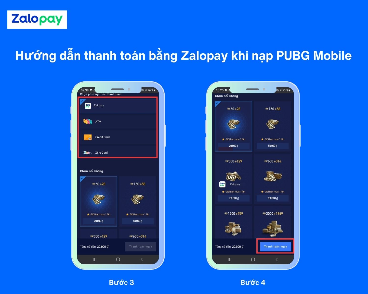 Cách nạp tiền PUBG Mobile qua Zalopay