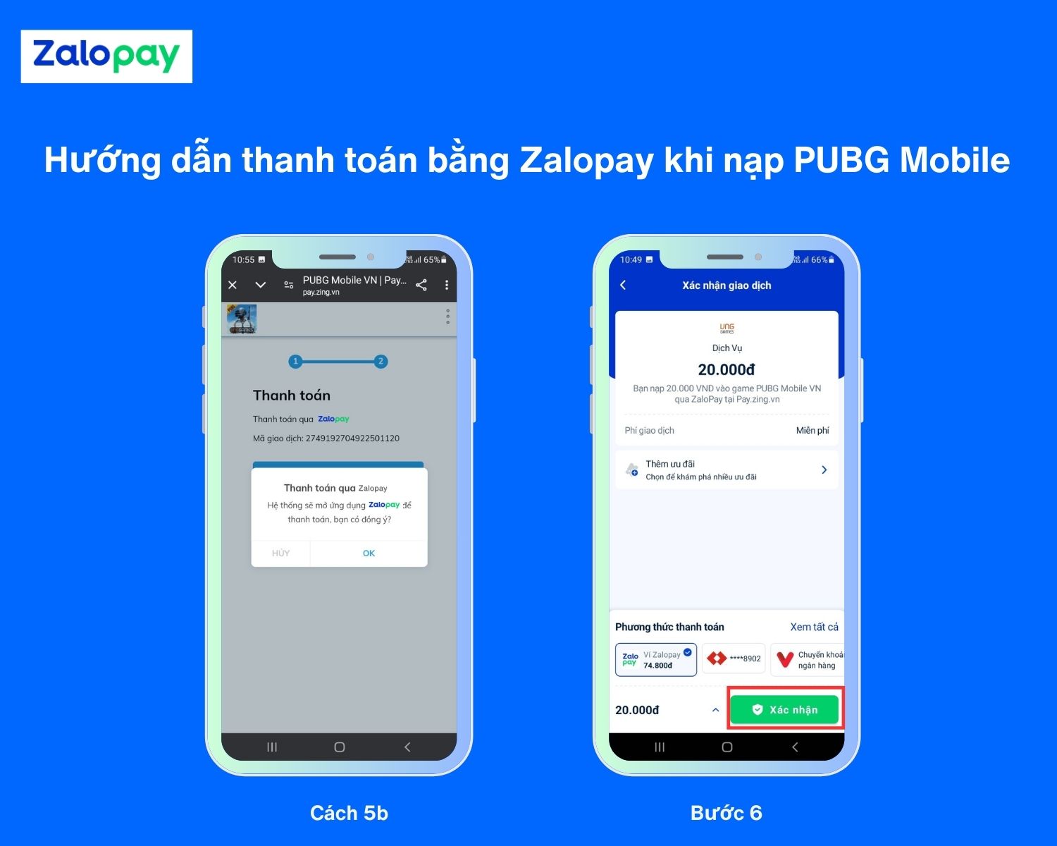 Cách nạp tiền PUBG Mobile qua Zalopay