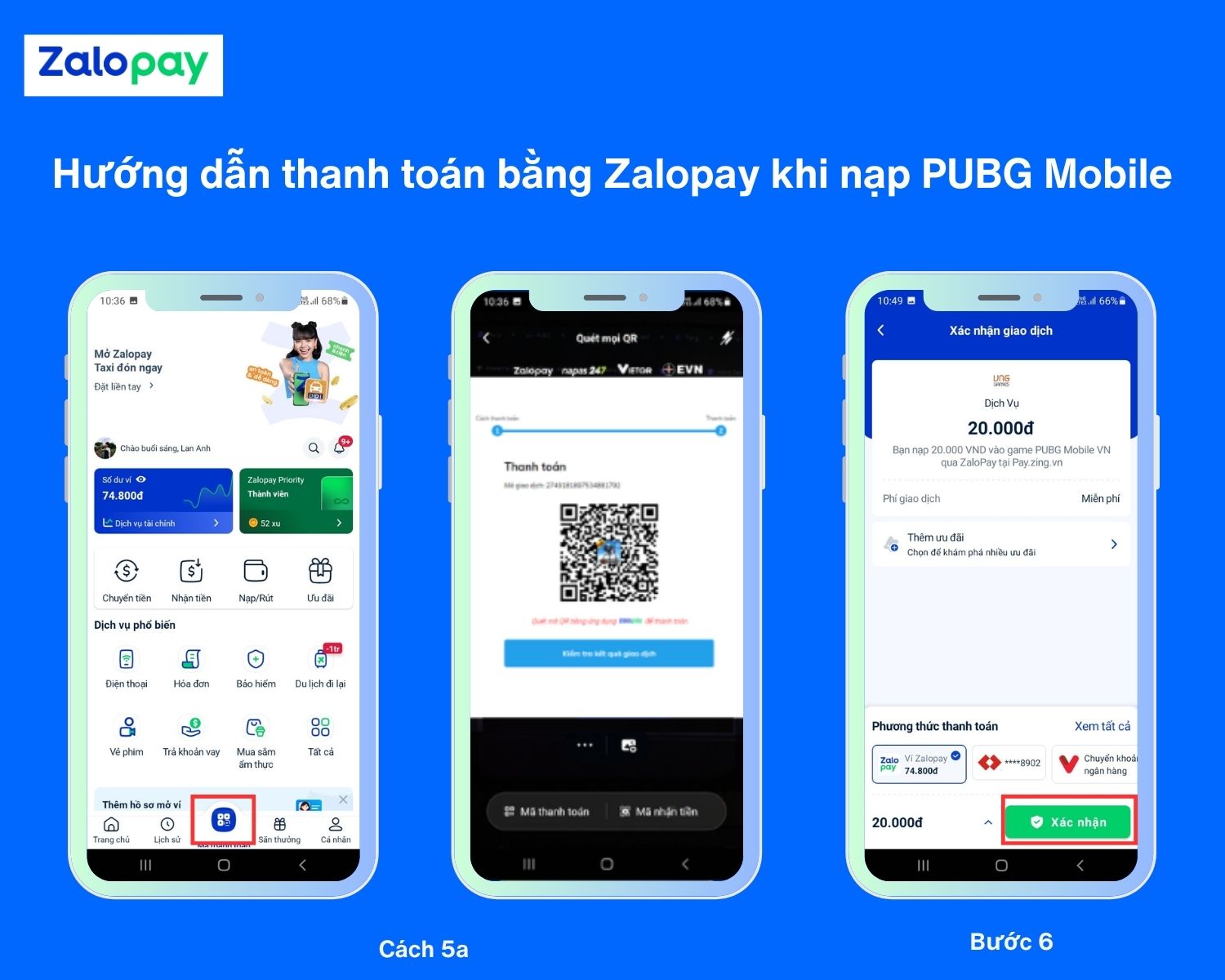 Cách nạp tiền PUBG Mobile qua Zalopay