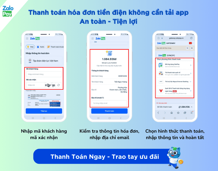 thanh toán tiền điện bằng thẻ VISA qua website ZaloPay