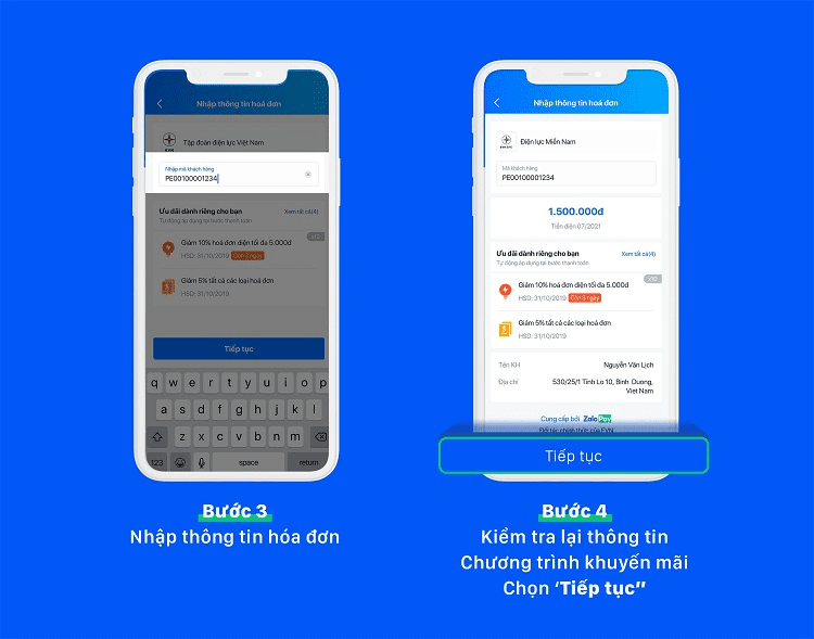 nộp tiền điện bằng thẻ VISA qua ứng dụng ZaloPay