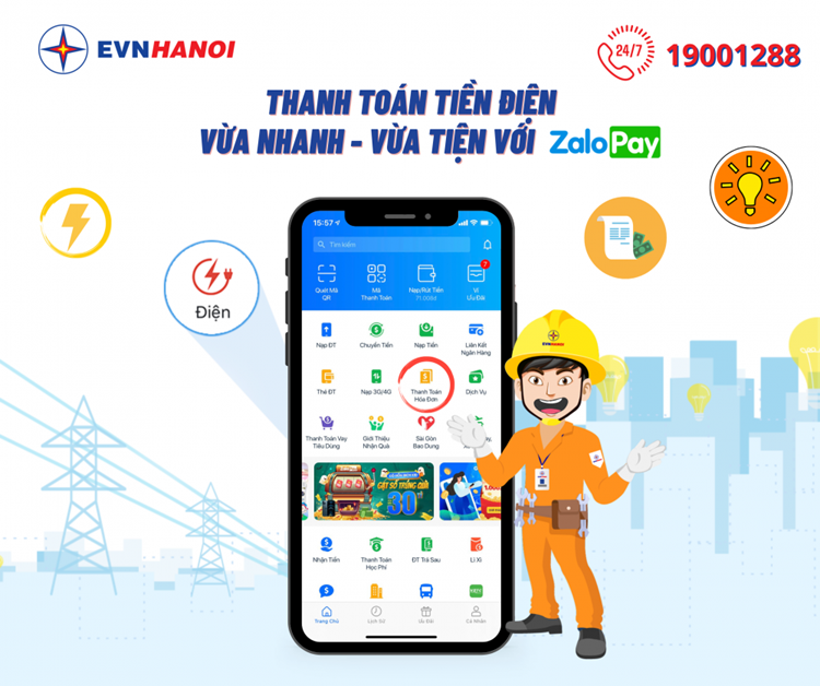 thanh toán tiền điện online Hà Nội qua ZaloPay