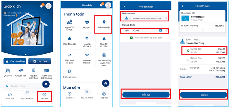 Thanh toán tiền điện qua app Sacombank mBanking