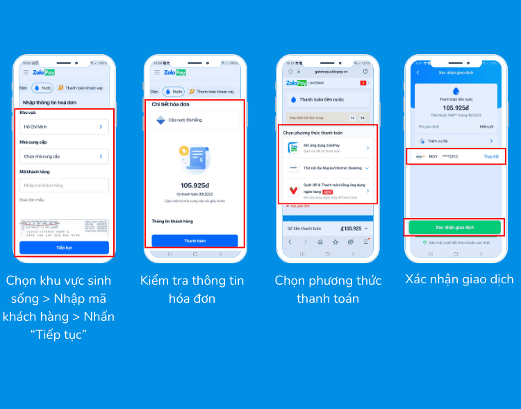 Thanh toán hóa đơn nước qua tài khoản ngân hàng BIDV trên website ZaloPay