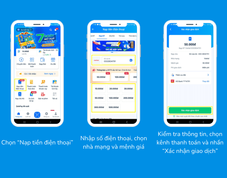 Hướng dẫn nạp tiền điện thoại thông qua ví điện tử ZaloPay
