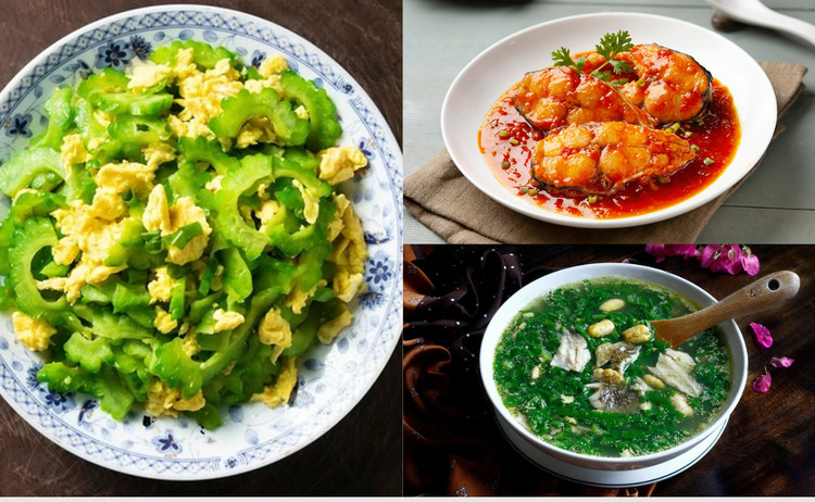 Cá thu sốt cà chua + Canh cải xà lách xoong + Khổ qua xào trứng