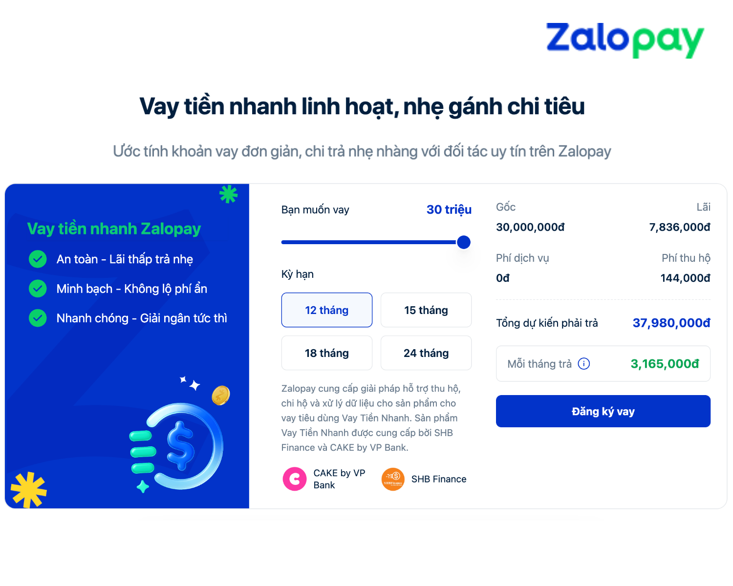 Công cụ ước tính khoản vay tiện lợi chính xác trên Zalopay