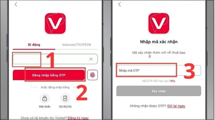 Đăng nhập bằng số điện thoại và mã OTP để vào ứng dụng
