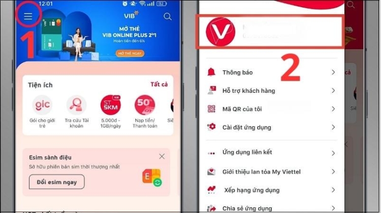 Nhấp vào tên tài khoản để truy cập vào thông tin cá nhân 
