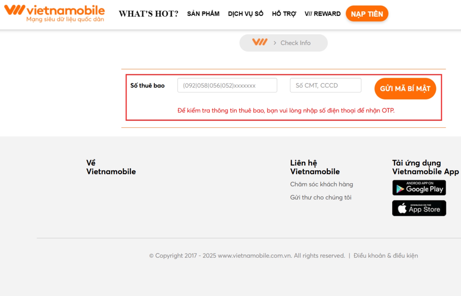 Đăng ký SIM chính chủ Vietnamobile tại nhà qua website