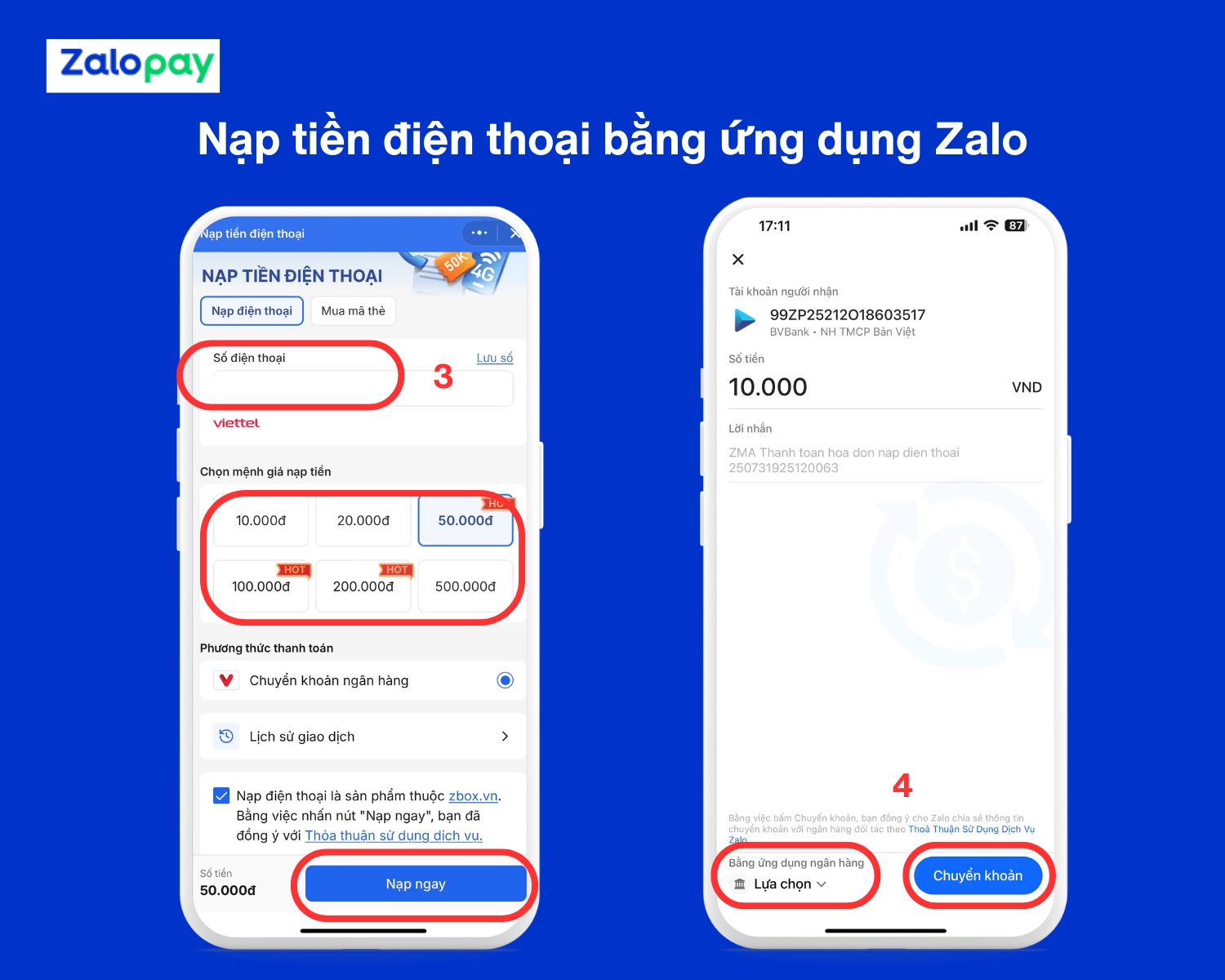 Nạp tiền điện thoại ngay trên ứng dụng Zalo