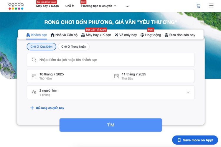 Agoda – website cho phép đặt phòng khách sạn trả sau uy tín.