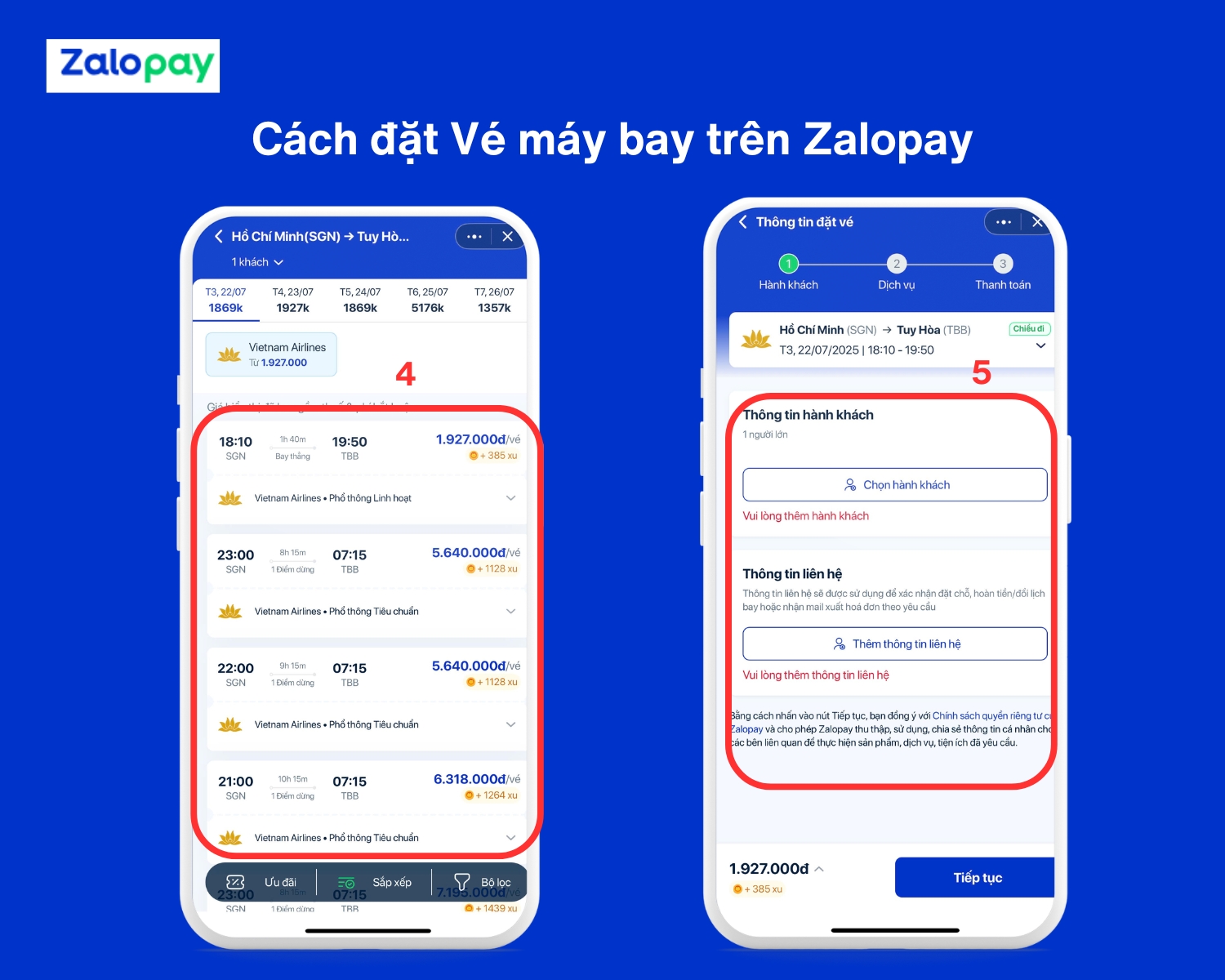 Đặt vé máy bay trên Zalopay