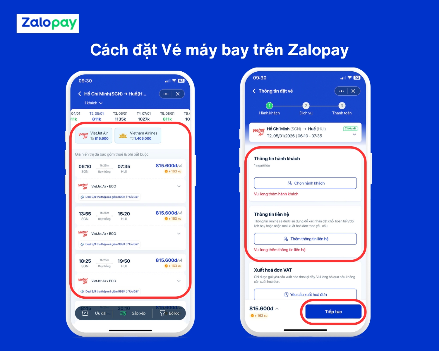 đặt vé máy bay trên Zalopay