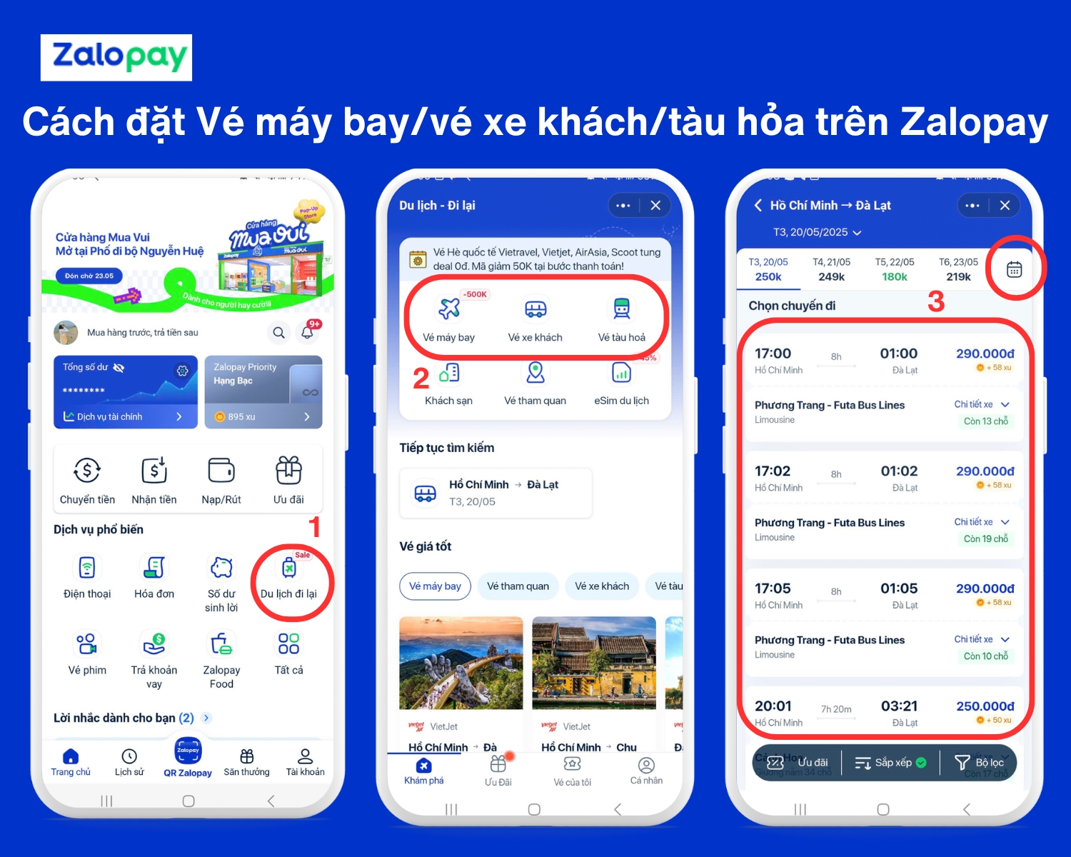 Cách đặt vé xe khách/tàu hỏa trên Zalopay