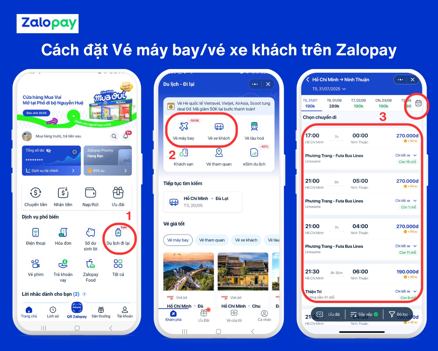 đặt vé máy bay, xe khách trên Zalopay