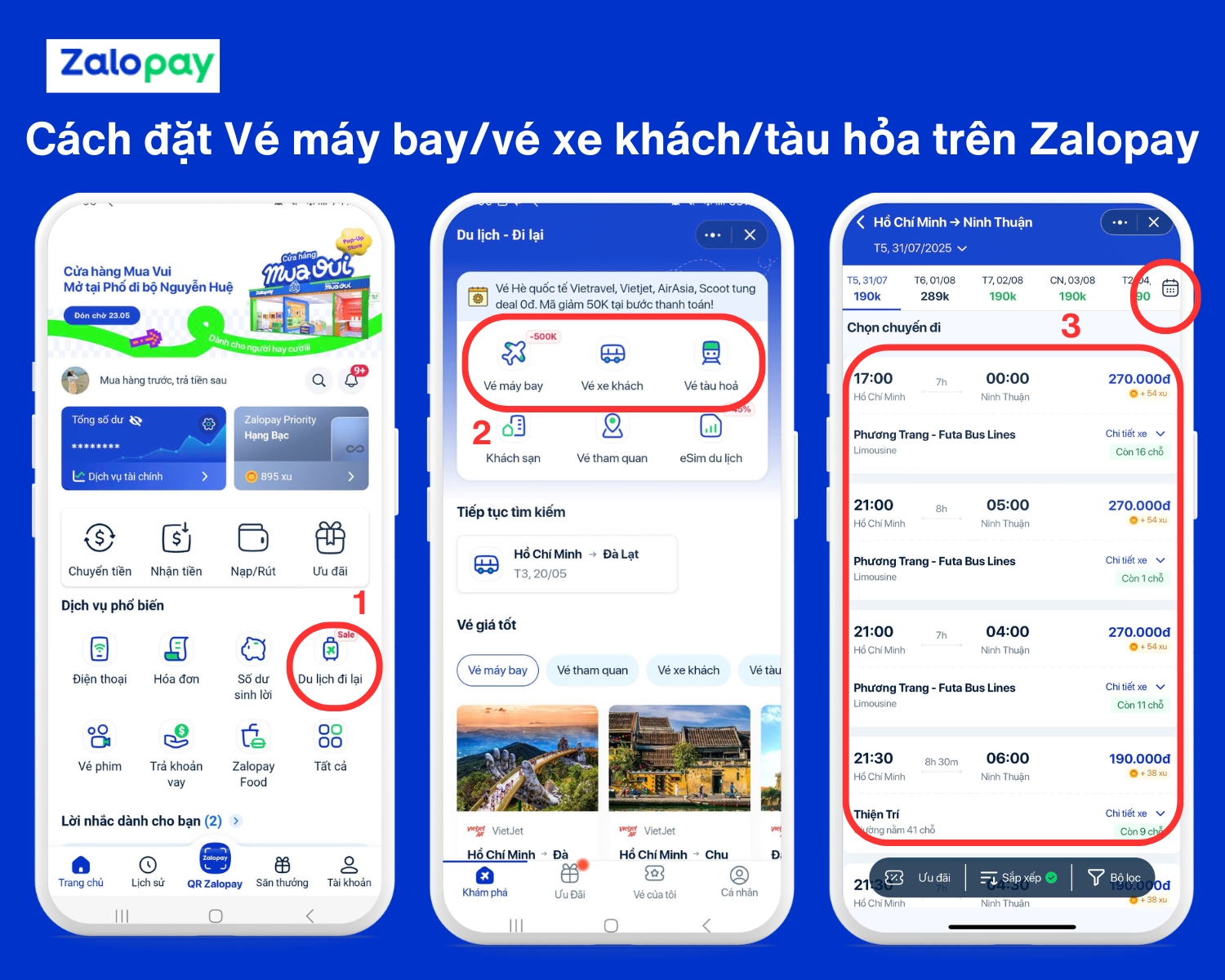 vé máy bay, vé xe khách, tàu hỏa trên Zalopay