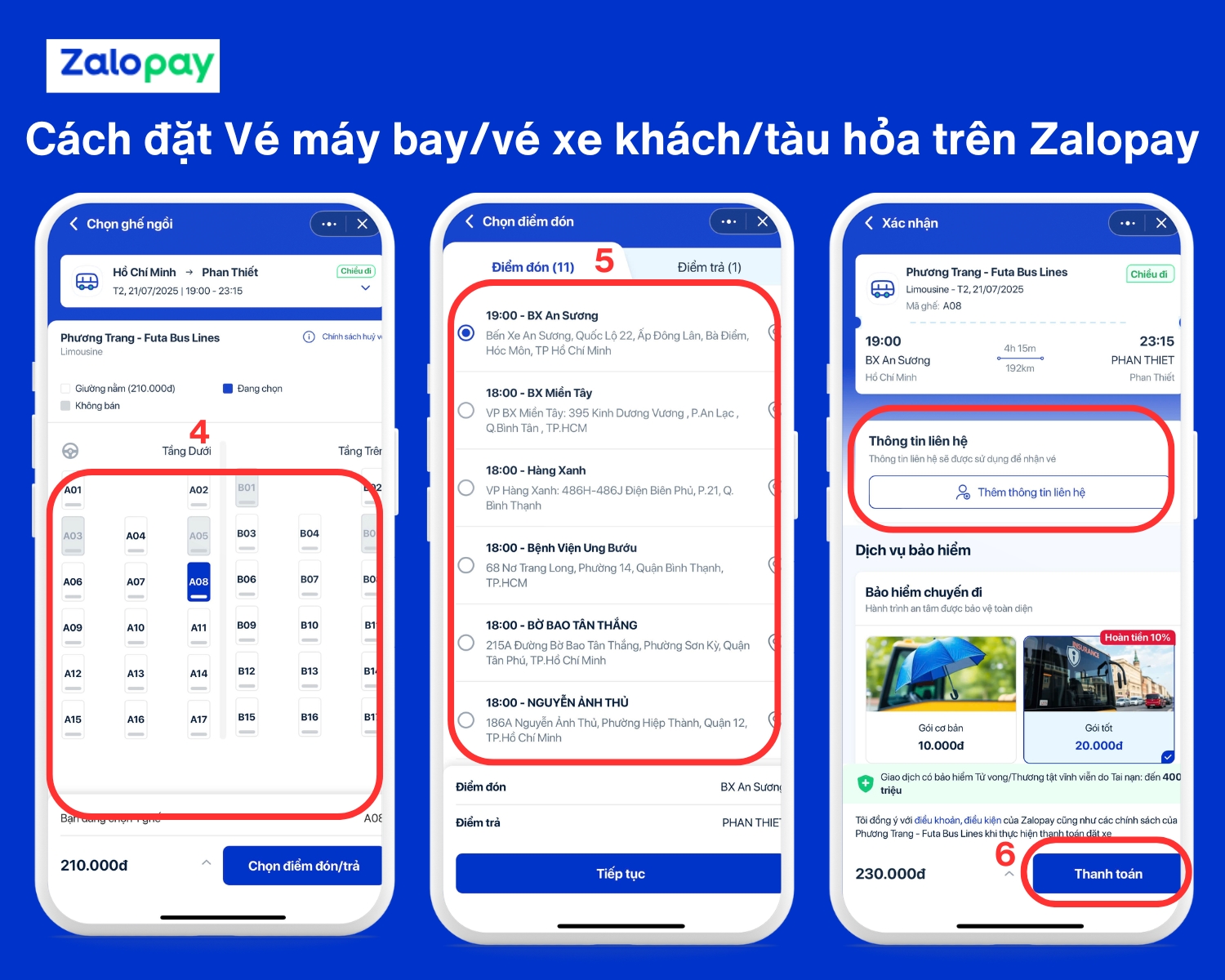 Đặt vé máy bay/xe khách/tàu hỏa
