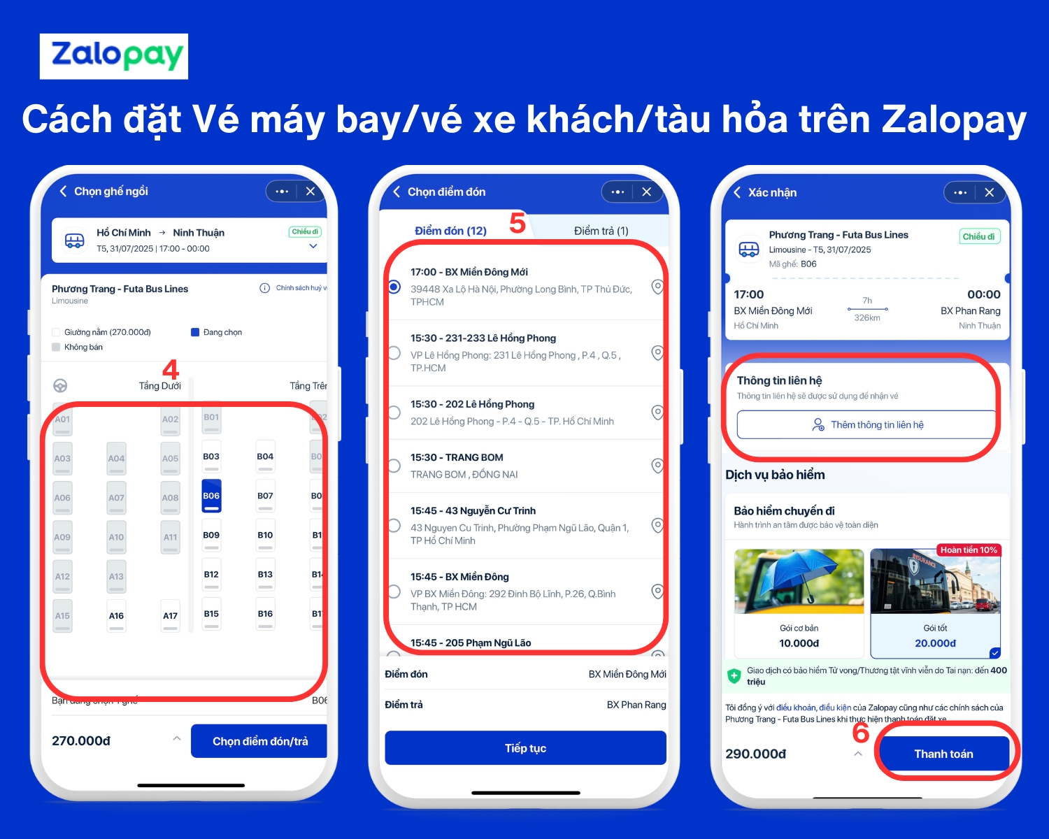 Đặt vé máy bay/xe khách/tàu hỏa trên Zalopay