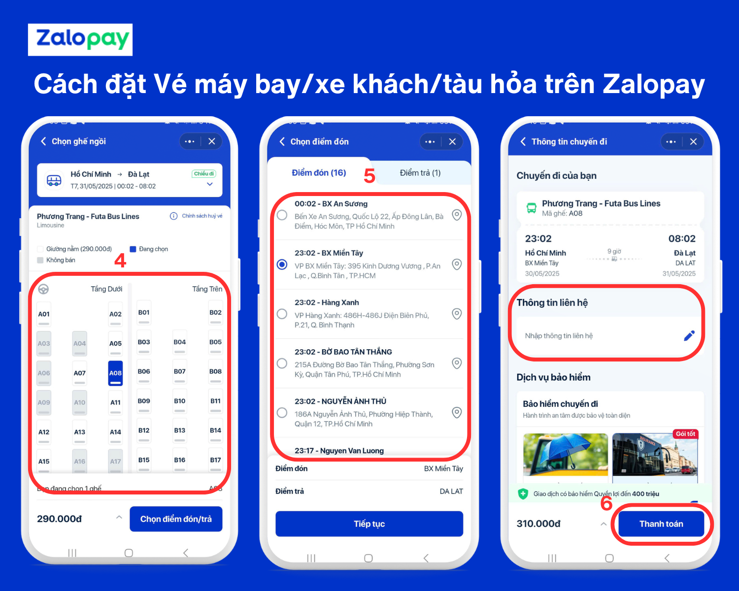 đặt vé máy bay/tàu hỏa/xe khách bằng Zalopay